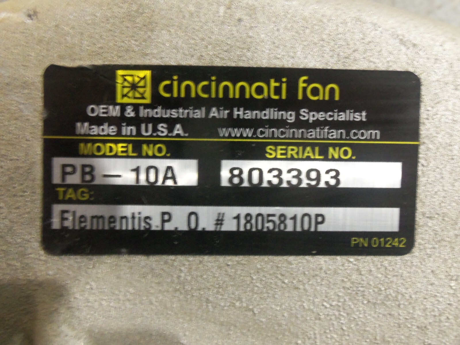 NEW CINCINNATI FANS PB-10A FAN BLOWER WITH LEESON MOTOR 111273.00