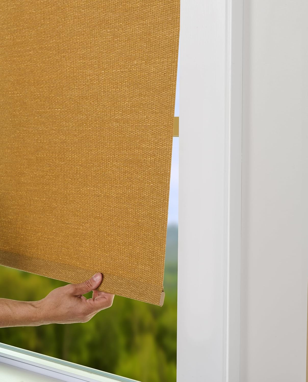 Textured Wicker Color Woven Cordless Spring Roller Blind – Size 33″ Wide x 72″ L