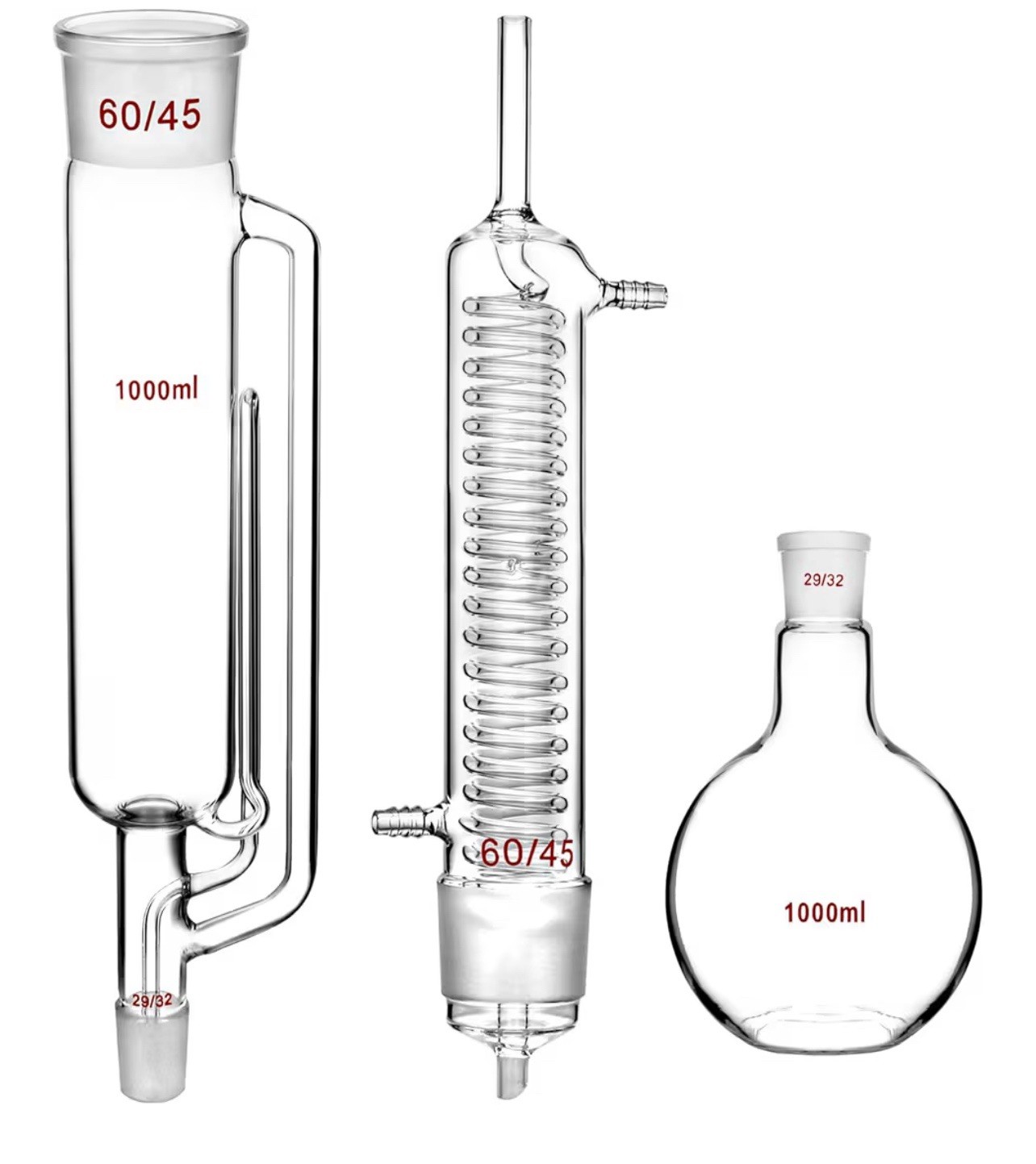 1000ml Soxhlet Extractor Kit w/ Bottle, Tube & Condenser (29/32, 60/45)