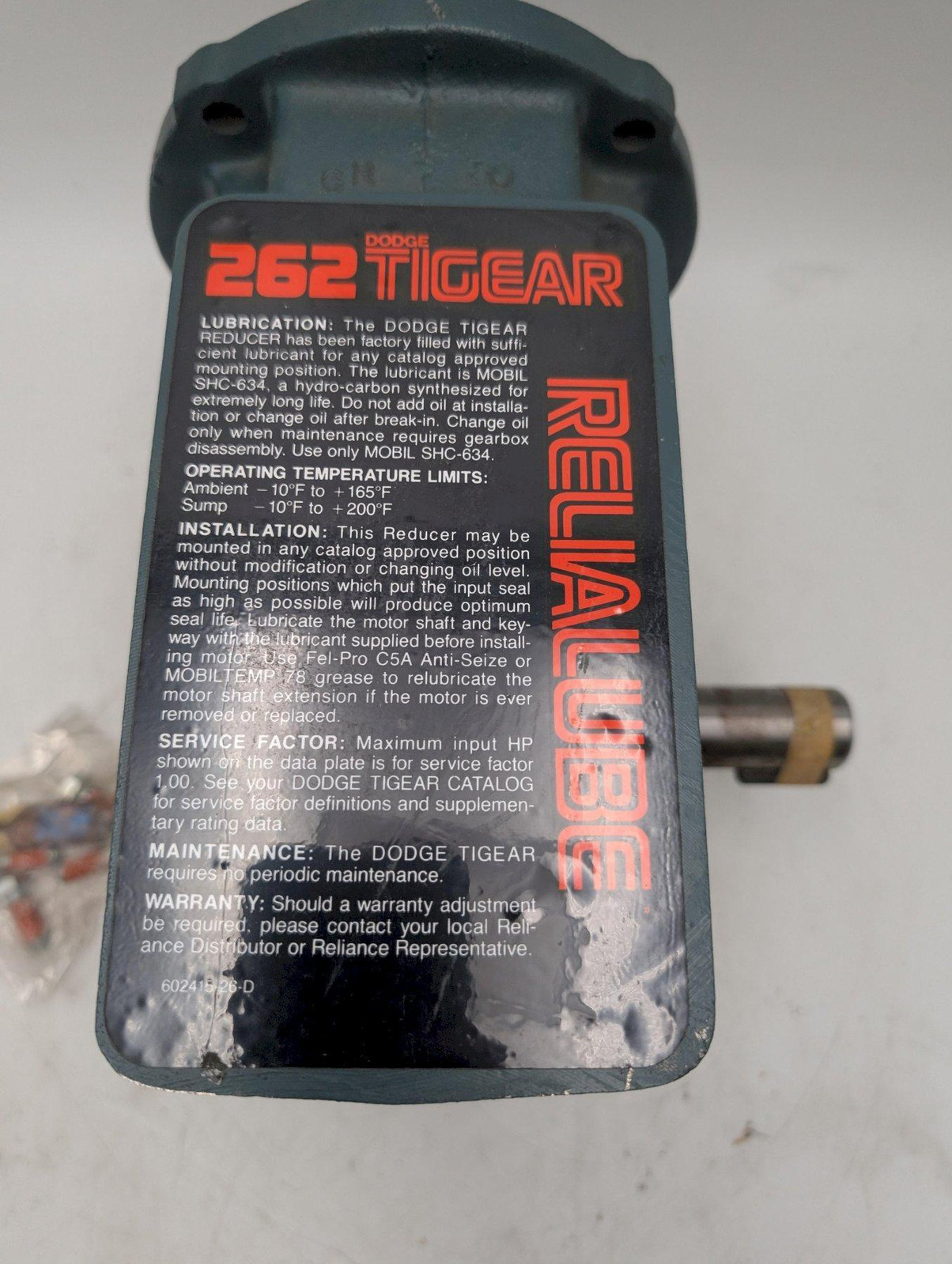 Dodge Tigear Gear Reducer MR94650 30:1 Ratio 1.31 HP Input 1,075 in-lb Torque