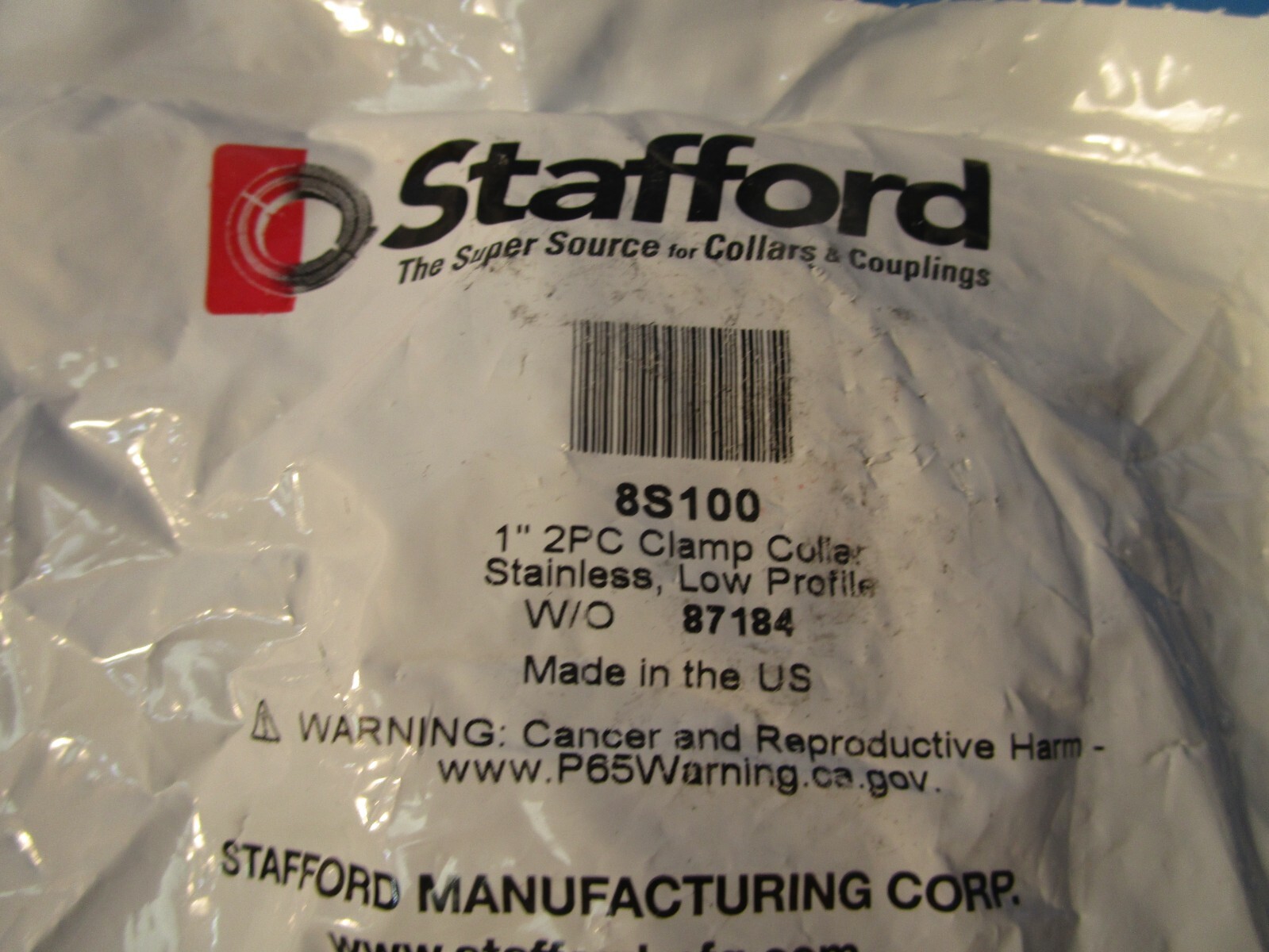 STAFFORD 8S100, 1″ 2-Piece Clamp-Type Shaft Collar, STAINLESS 17
