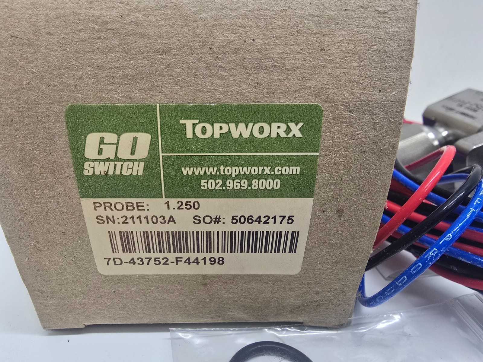 NEW IN BOX! TOPWORX GO SWITCH 1.250 PROBE PROXIMITY SWITCH 7D-43752-F44198