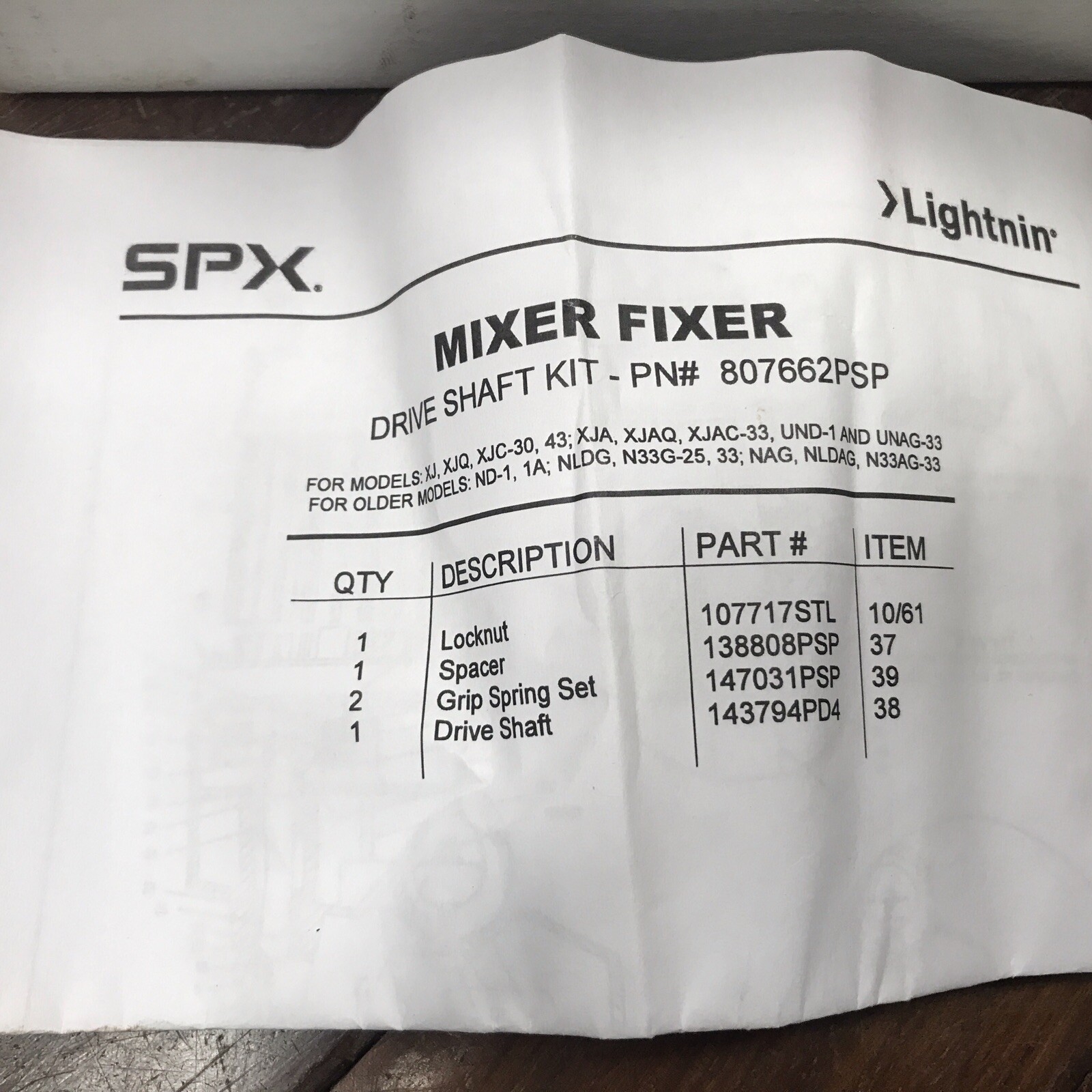 SPX FLOW LIGHTNIN DRIVE SHAFT KIT 807663PSP Mixer Fixer