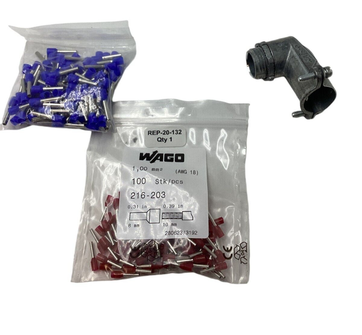 Bag of 100 Wago Ferrule Red &Blue 1 Mm² / Awg 18 Insulated with 1/2 Connector