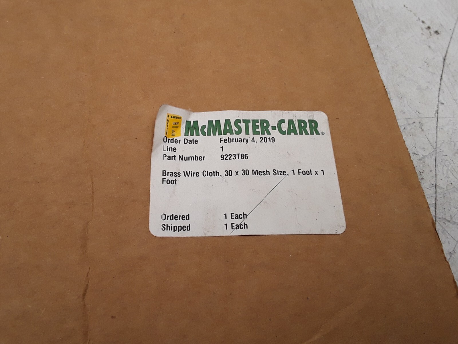 McMaster-Carr 9223T86 Brass Wire Cloth