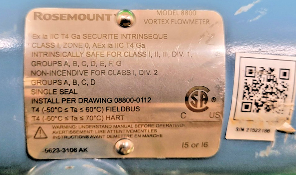 6️⃣ ROSEMOUNT-EMERSON WAFER-STYLE VORTEX FLOW METER PESSCO OFFER 1 G021226-1 🗽