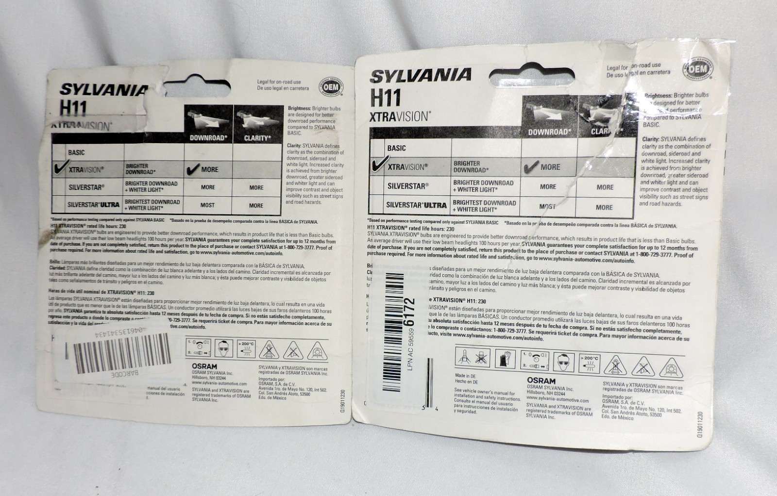 2 packages of 2 SYLVANIA XtraVision H11 Halogen Headlight Bulbs 55W, 2-Pack LOT