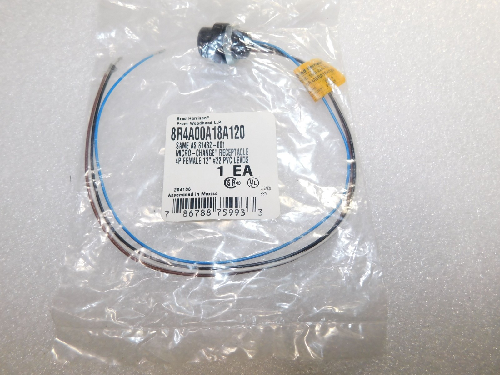 Brad Connectivity/WOODHEAD 8R4A00A18A120 Micro-Change Receptacle 81432-001 NEW