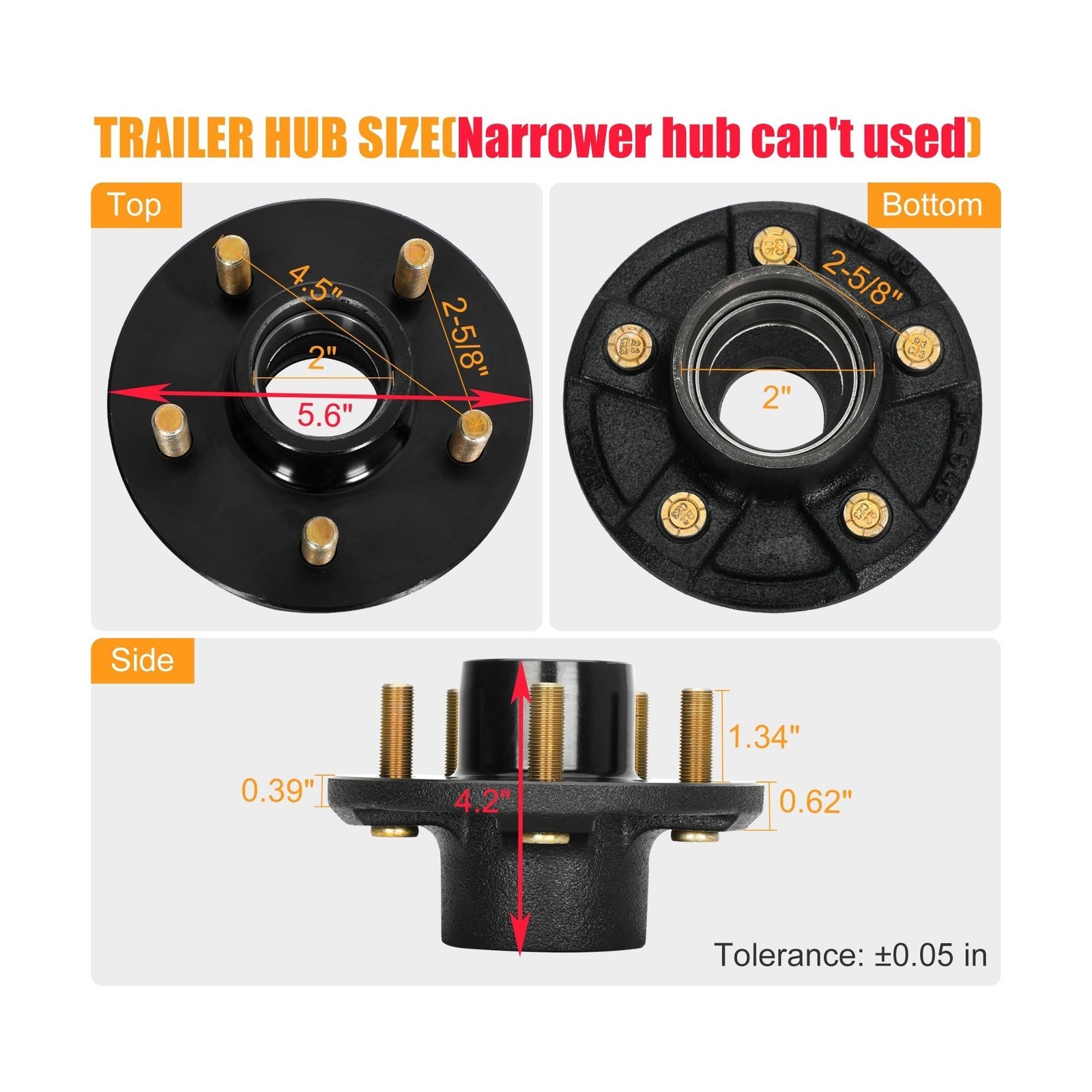 2 Sets 2000lb Trailer Axle Trailer Hub Kit 5 Bolt 4.5″,Trailer Hub 5 Lug fit …