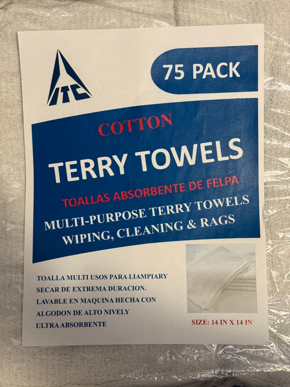 300 Count Terry Towels Ideal For Cleaning Polishing Rags 14″ x 14″ (4 Packs)