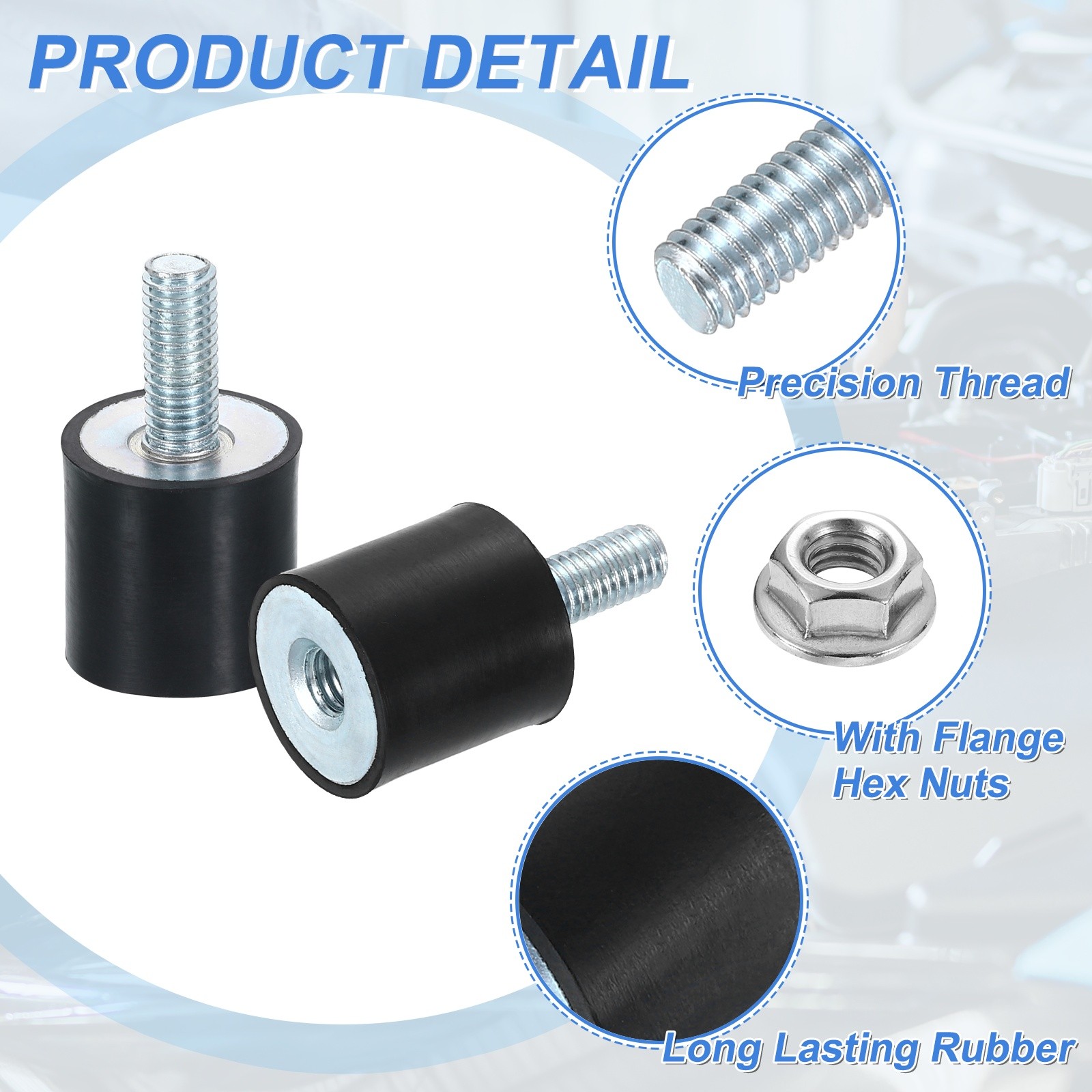 2Pcs, M8x20mm Rubber Mounts 25x25mm(DxH) Rubber Shock Absorber Mount w/ Nuts