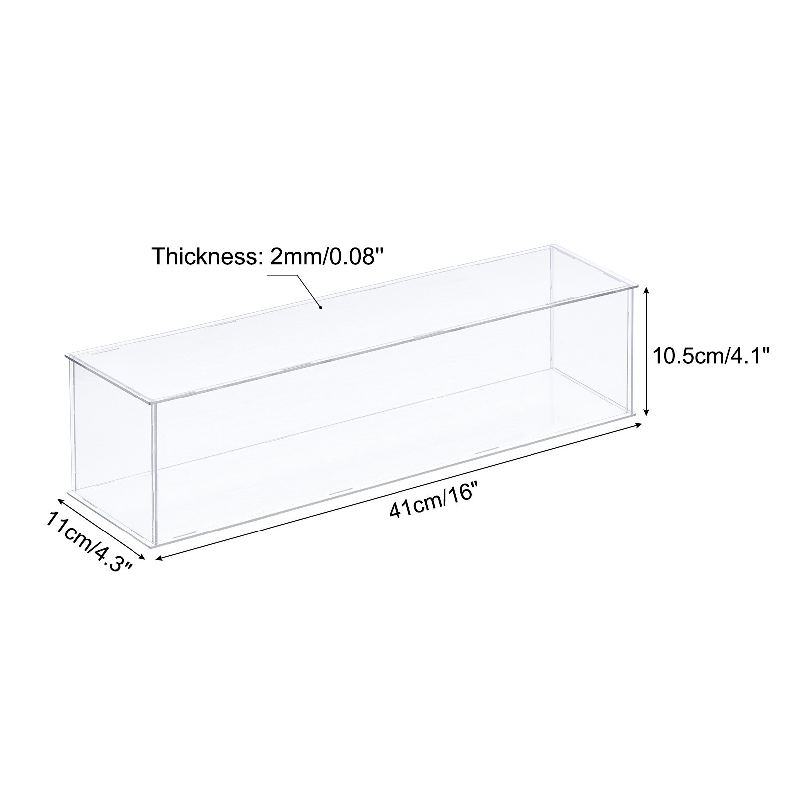 Acrylic Display Case 41x11x10.5cm Plastic Box Cube Storage Box Transparent