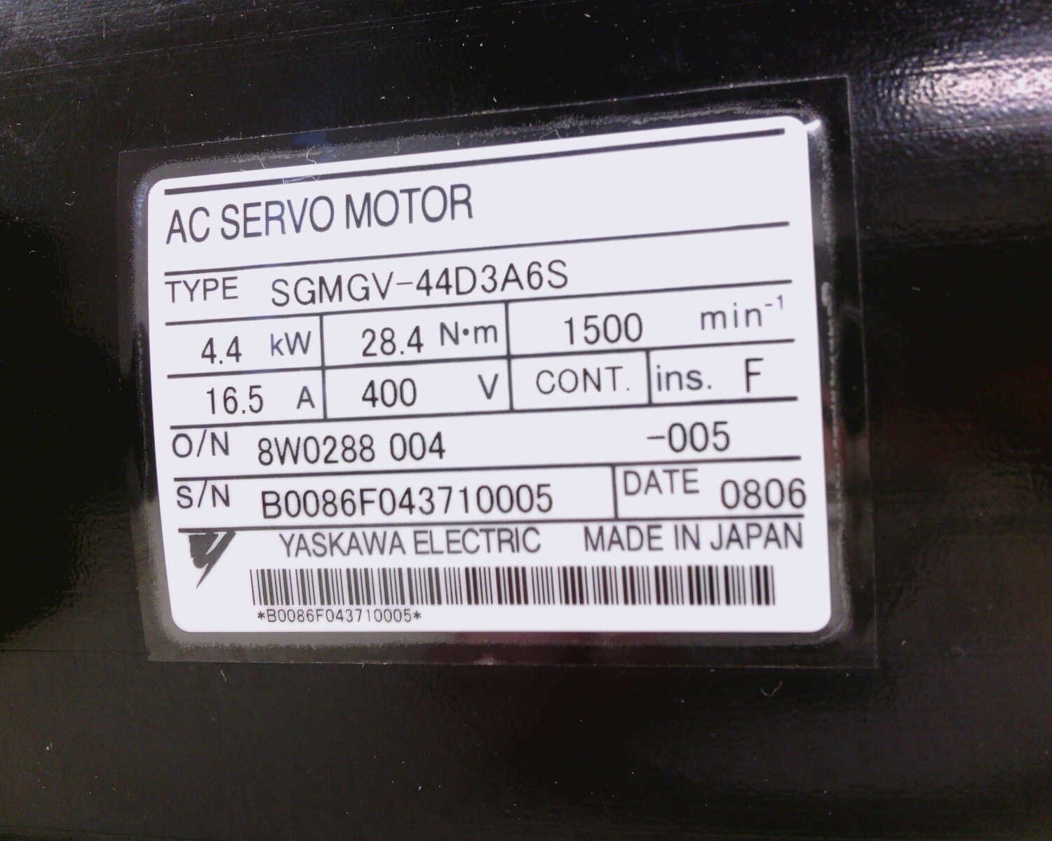 USSP Yaskawa SGMGV-44D3A6S AC Servo Motor 4.4KW 400V SGMGV44D3A6S