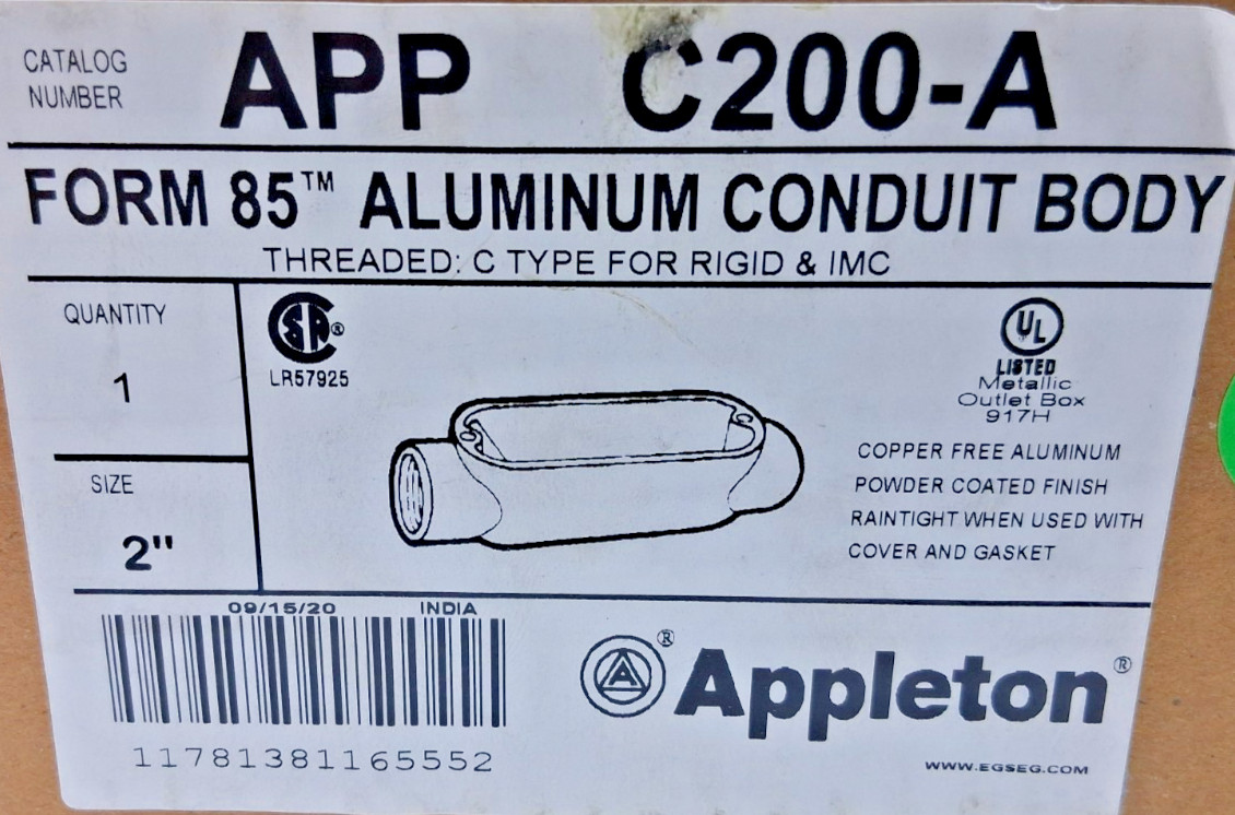 Appleton C200-A Aluminum Conduit Body