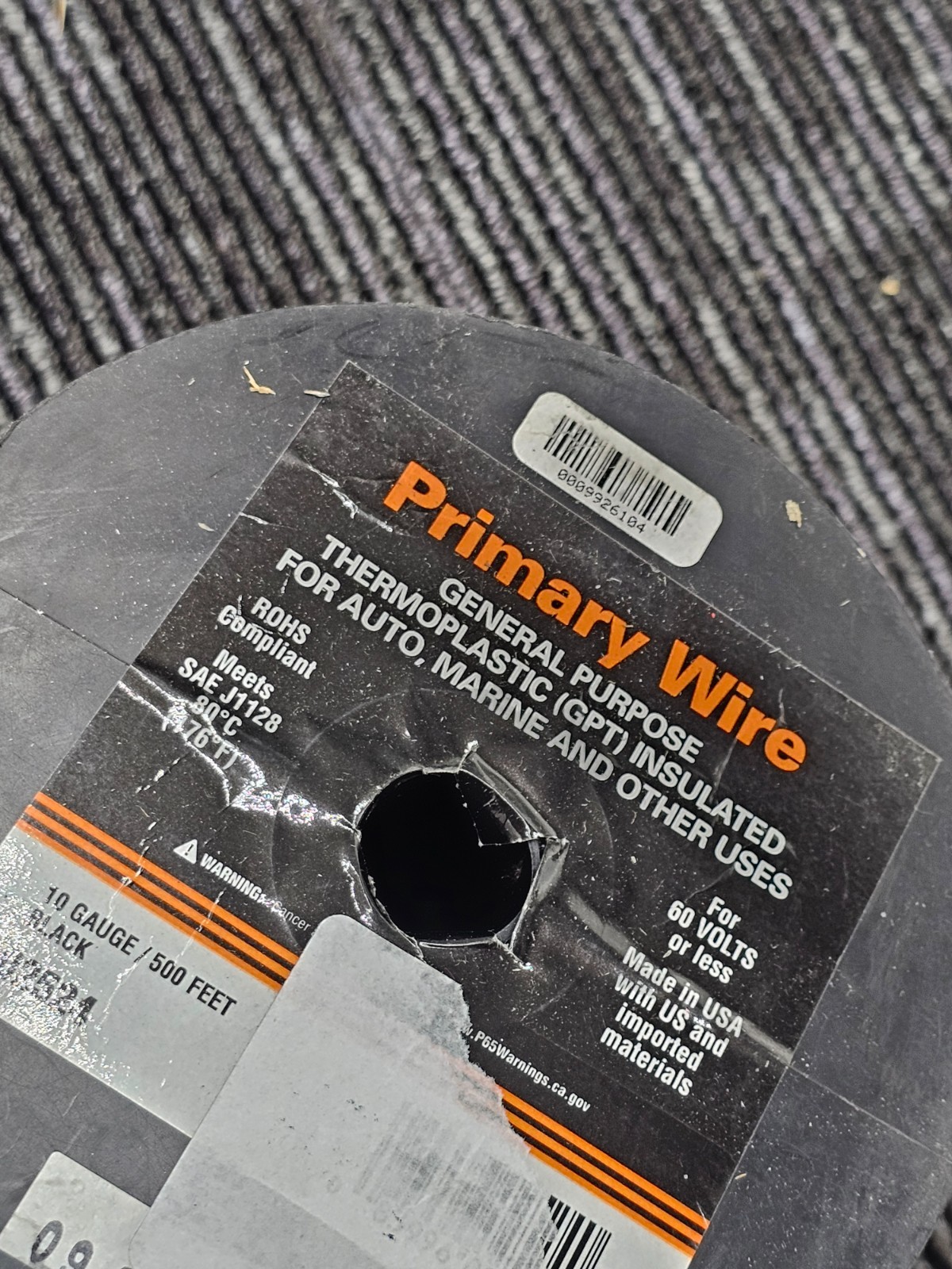 Primary Wire 02524 10 AWG x 500 ft. General Purpose Thermoplastic Wire Black