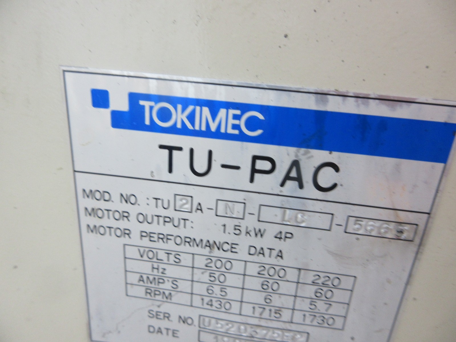 TOKIMEC TU-PAC TU2A-N-LC-5665 HPP-VB2V-F8A3-033 OKUMA HYDRAULIC OIL MOTOR UNIT
