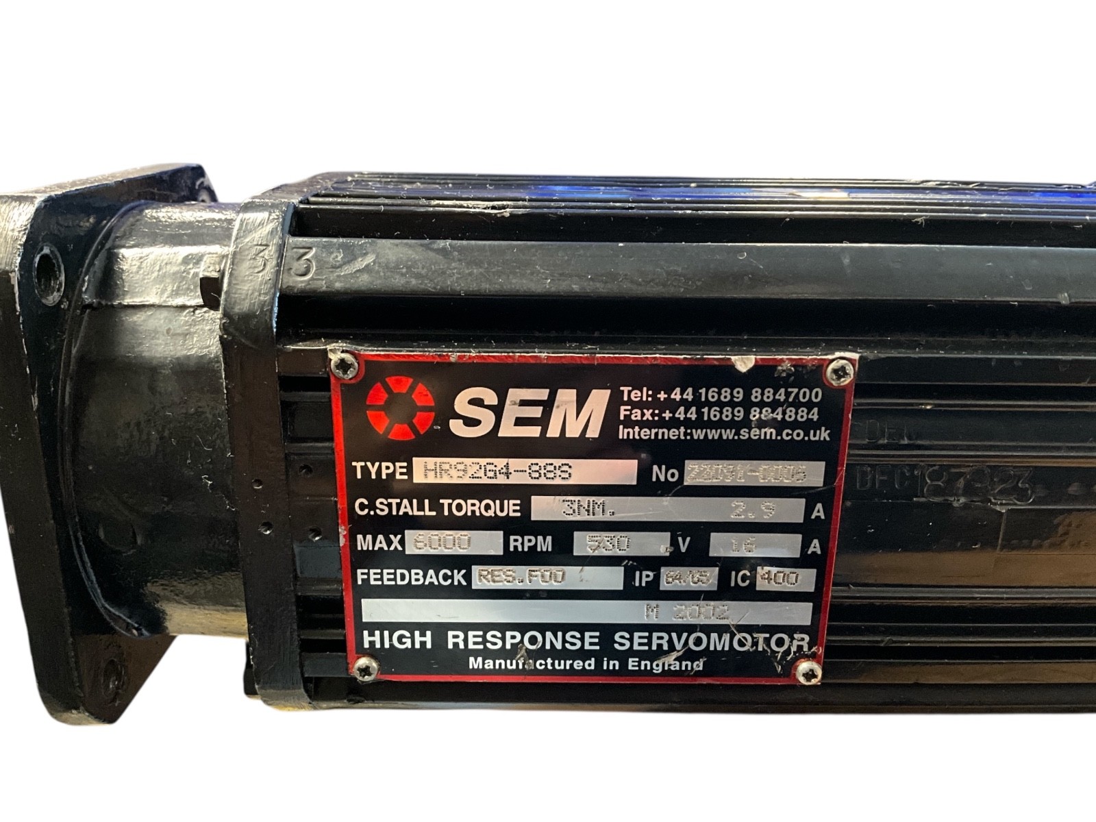 SEM HR92G4-88S High Response AC Servo Motor 6000 RPM 3Nm Resolver Feedback 530V