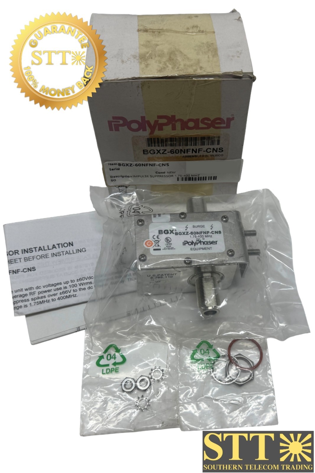 BGXZ-60NFNF-CNS POLYPHASER IMPULSE SUPPRESSOR 1.75-400 MHZ NEW