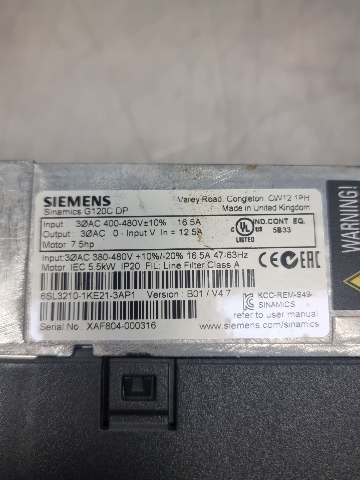 Siemens Sinamics G120C DP Variable Frequency Drive | 6SL3210-1KE21-3AP1 | 5.5kW
