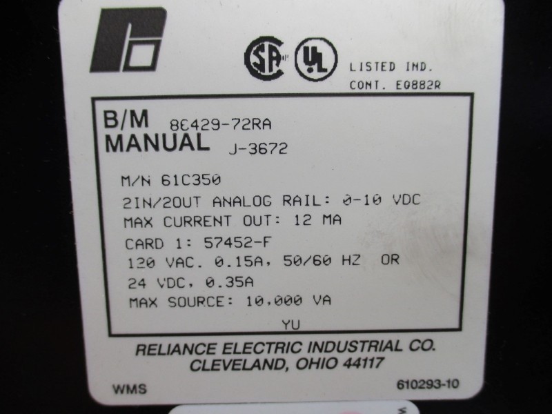 RELIANCE ELECTRIC 61C350 83429-72RA 120VAC 0.15A NSNP