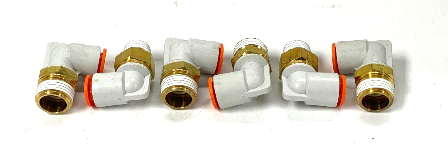 SMC CORP. 90° UNION ELBOW 3/8″ PUSH TO CONNECT *LOT OF 6* KQ2L11-34AS