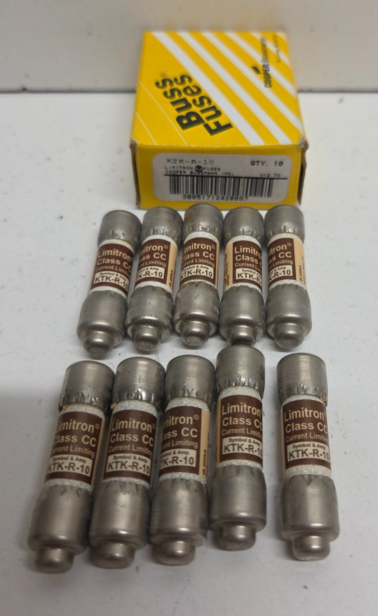 LOT OF 10 NEW IN BOX! BUSSMANN LIMITRON 10A 600V CC CLASS FUSES KTK-R-10