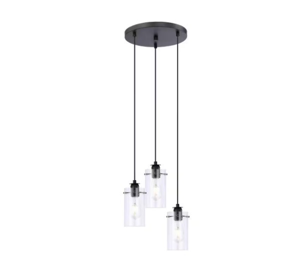 H B Regan 3-Light Matte Black Pendant Hanging Light with Clear Glass Shades