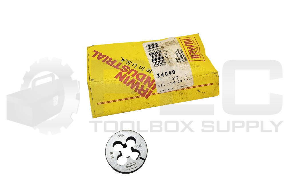 LOT OF 2 NEW IRWIN INDUSTRIAL X4040 DIE 7/16-20 1-1/2″ OD