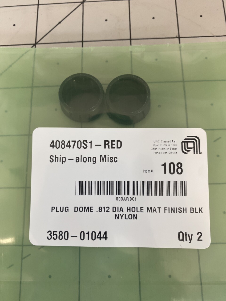 Applied Materials Plug Dome 0.812 Dia Hole Mat Finish Blk Nylon PN: 3580-01044