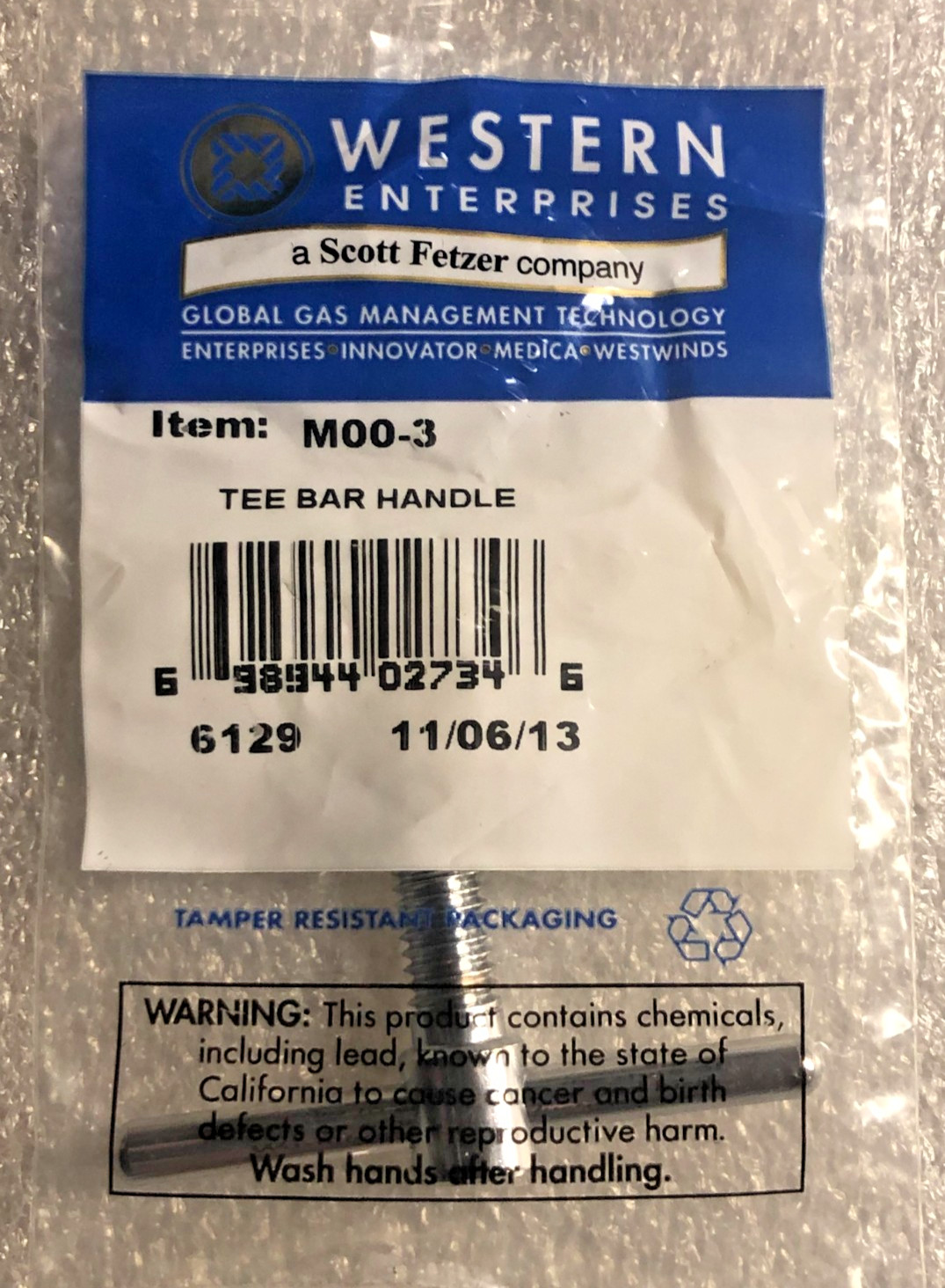 WESTERN ENTERPRISES M00-3 T-HANDLE BOLT O2 E-TANK MANIFOLDS YOKE BRAND NEW