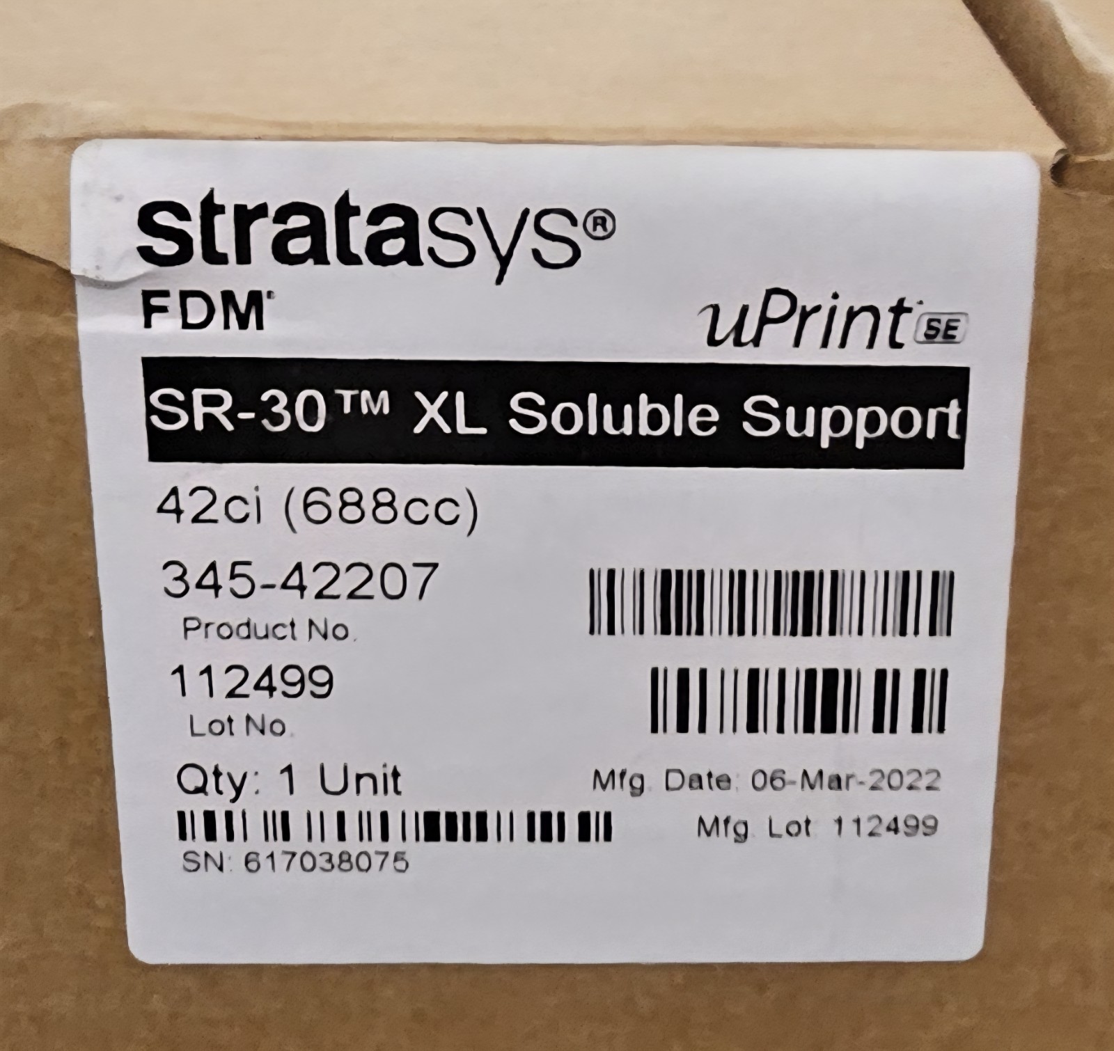 STRATASYS SR-30 XL Soluble Support Spool (PN: 345-42207) NEW