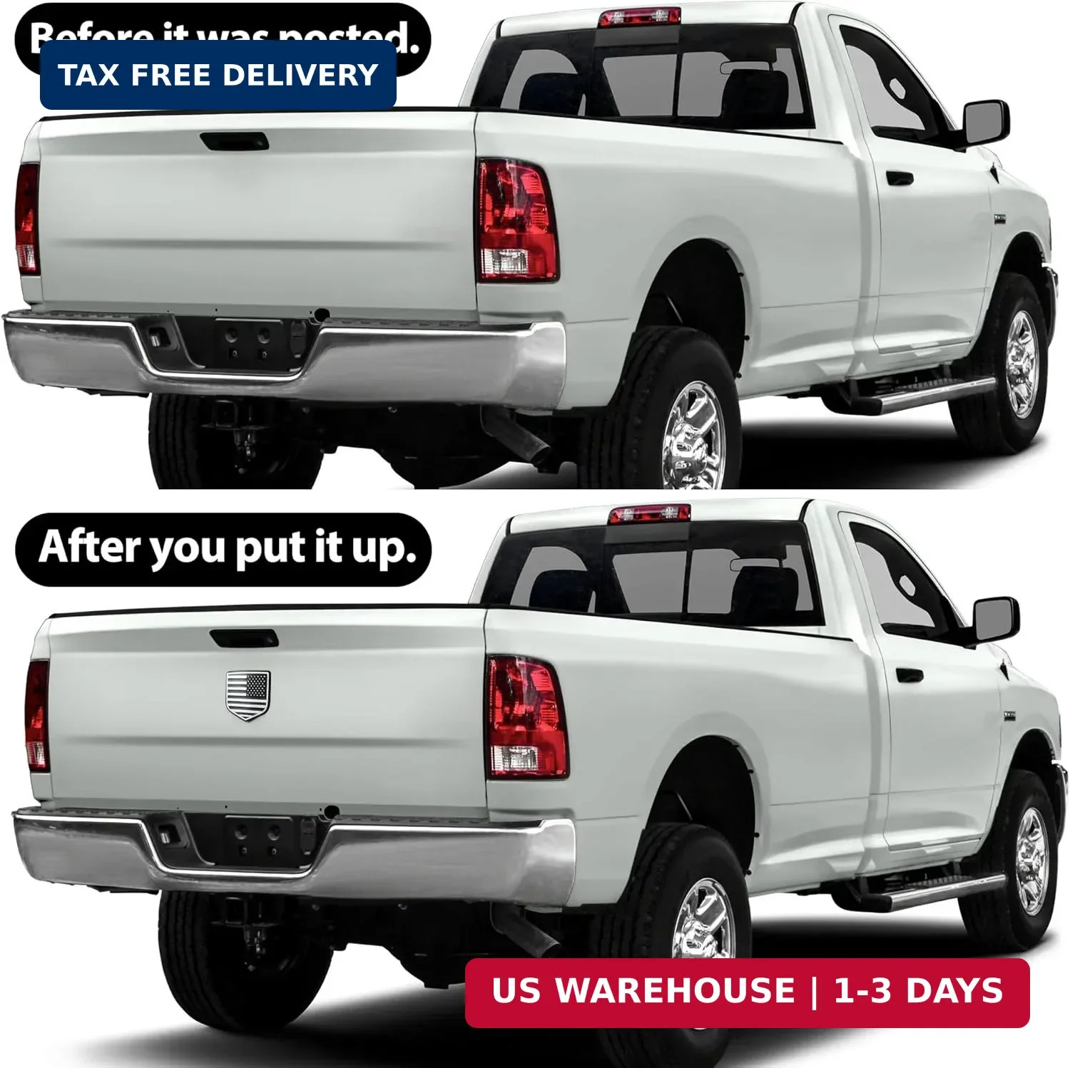 Rear Tailgate Emblem for 2009-2018 RAM 1500 2500 3500, Matte Black American Flag