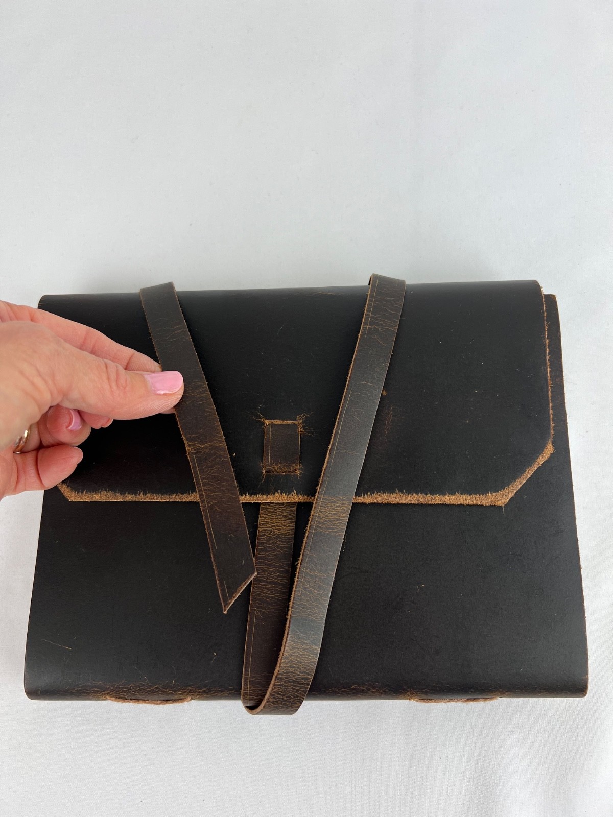 Leather Bound Journal w/Flap & Strap Closure 100 Antique Paper Tied Sheets