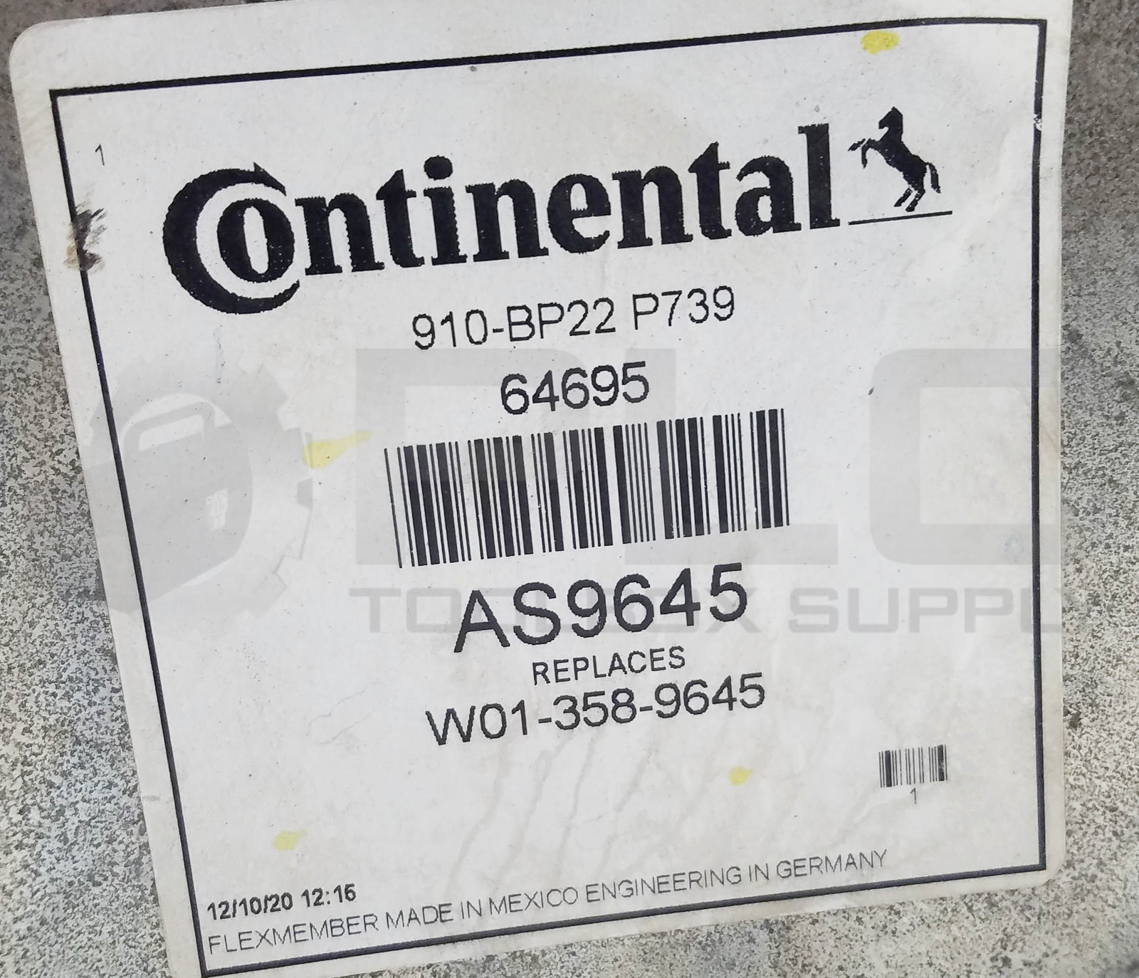 NEW CONTINENTAL CONTITECH AS9645 AIR SPRING, 64695, W01-358-9645