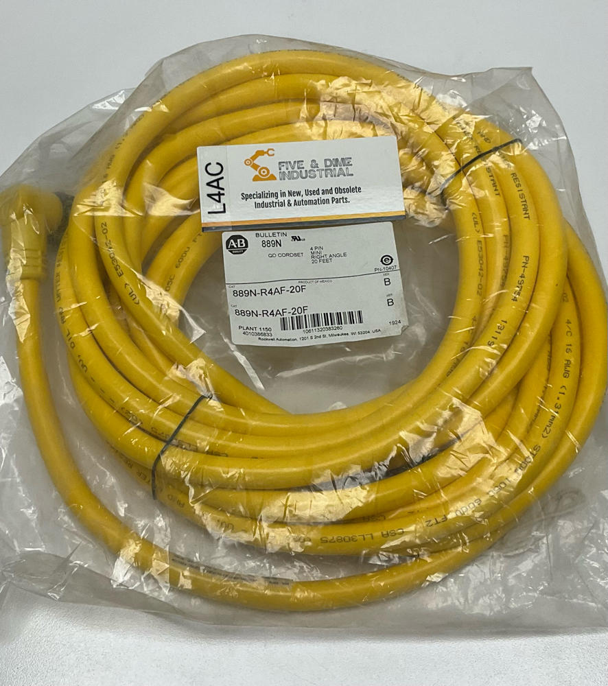 Allen Bradley 889N-R4AF-20F Female 90° 4-Pin Mini Single End 20 Ft. Cable