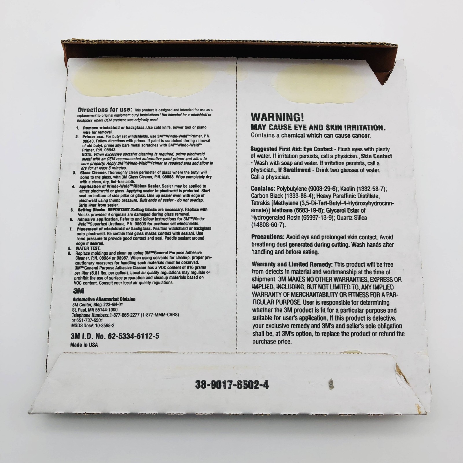 3M 08612 3M Window Weld Ribbon Sealer 3/8in X 15ft Round Auto Glass Replat Kit