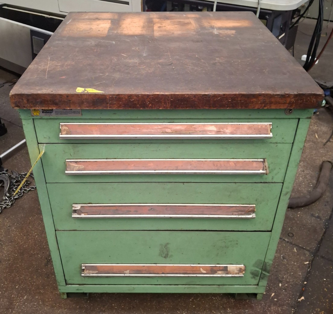 Vidmar Heavy Green 4 Pull Drawer Tool Storage Cabinet With Maple Wood Top