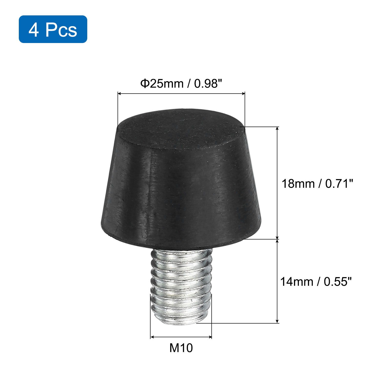 4Pcs Thread Levelling Feet 0.98″x0.71″ with M10x14mm Studs Black
