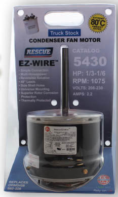 US Motors 5430 Rescue EZ-Wire 1/6-1/3 HP 1075 RPM 208/230V Condenser Motor
