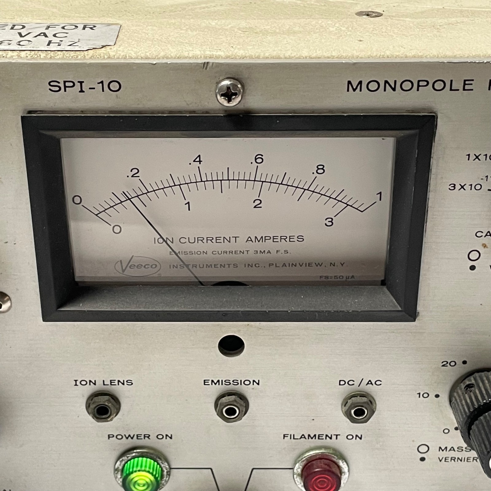 VEECO Instruments spi-10 Monopole Residual Gas Analyzer Vintage Lab Equipment