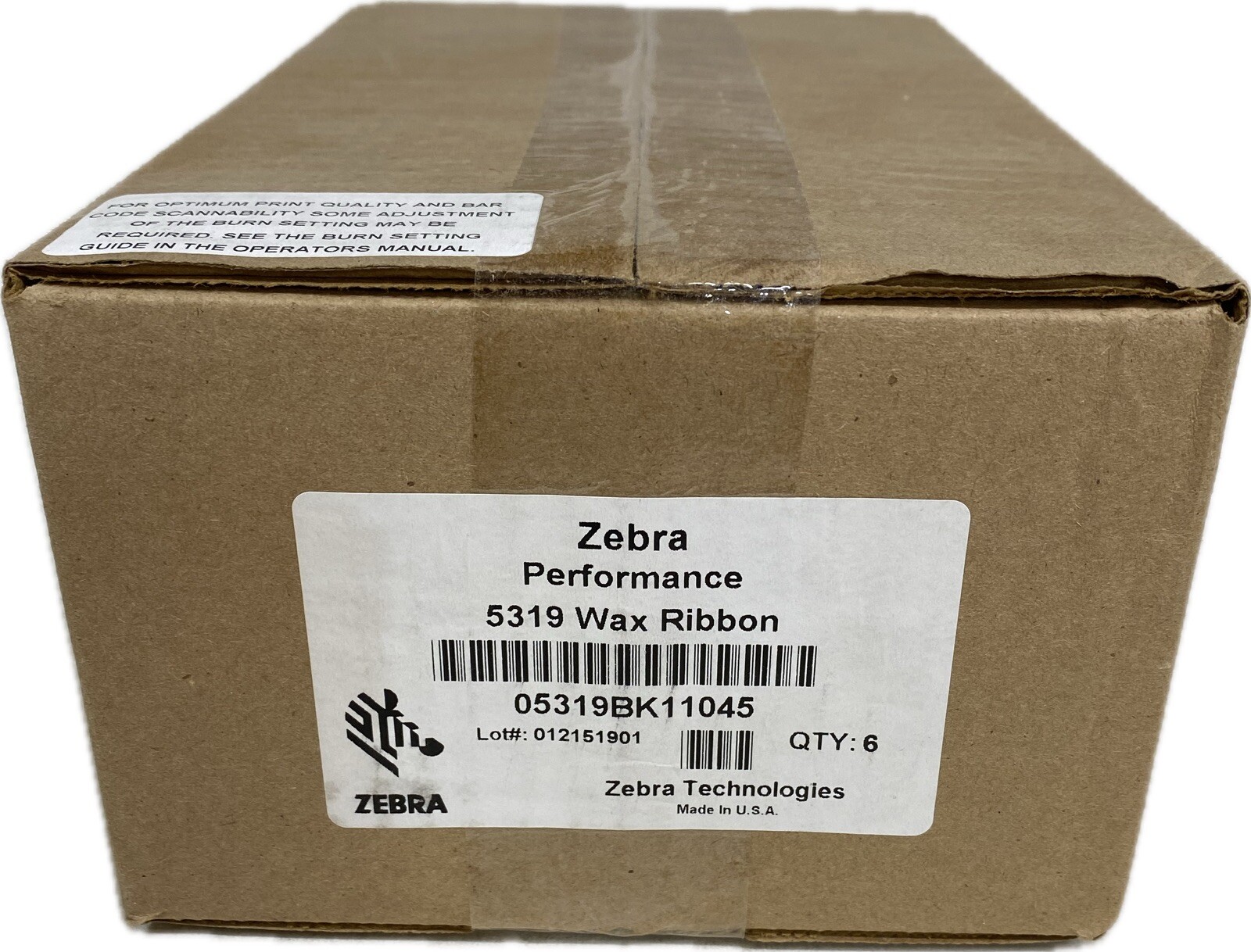 **Box of 6** Zebra 5319 Wax Ribbon Thermal Printer 05319BK11045 4.33 x 1476