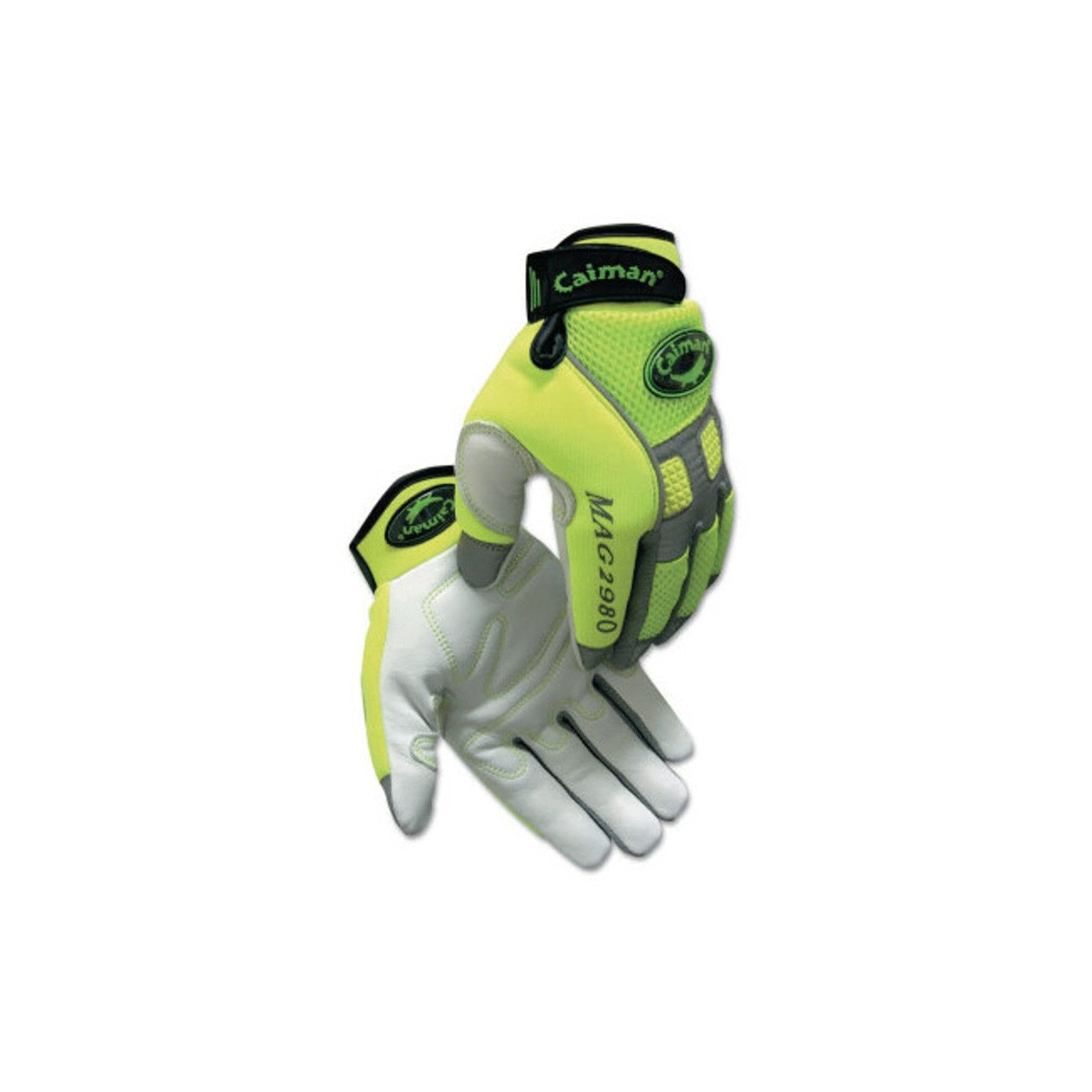 Caiman 2980-L Goat Grain Hi-Vis Reflective Mechanics Gloves, Large, Lime Green