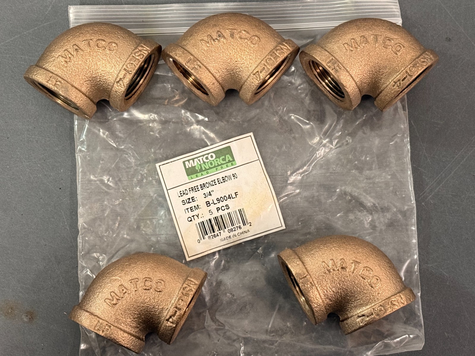 (QTY 5) Matco-Norca 3/4″ x 3/4″ Lead-Free 90° Female Brass Elbows B-L9004LF