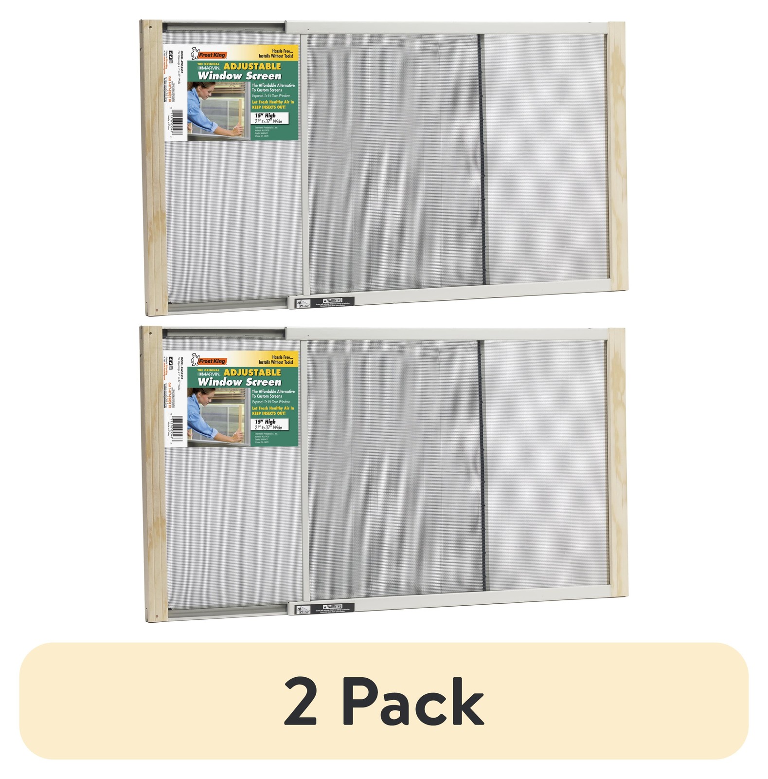 (2 pack) AWS1537/6W W.B. Marvin Adjustable Window Screen, 15″ High with Wood