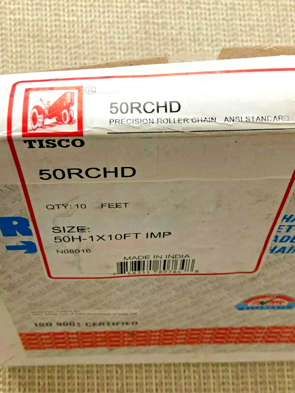TISCO 50RCHD Roller Chain 10ft 3/8″ Roller Width 5/8″ Pitch Free Expedited Ship