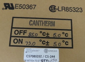 CANTHERM CS708525Z Qty of 20 per Lot THERMOSTAT 85 DEG C N/C FASTON
