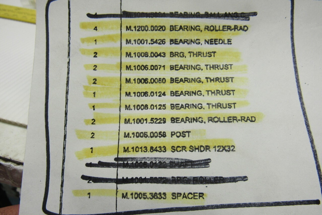 Giddings Lewis Headstock Rebuild Kit Spacer Bearings Posts Thrust Bearings