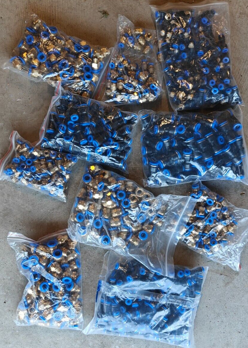 Large Lot of air fittings, sizes 6mm, 8mm, 10 mm Adapters and couplings