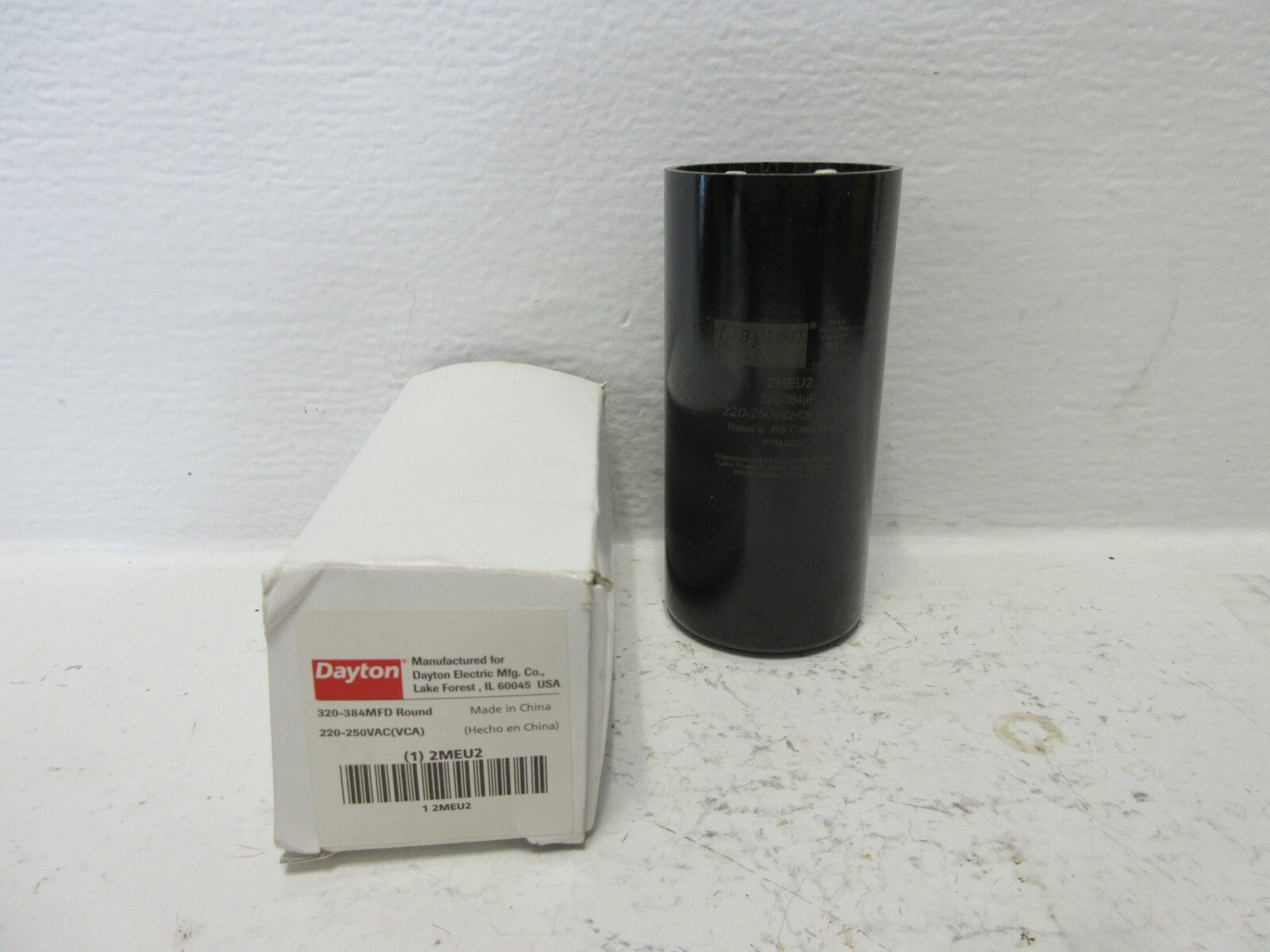 DAYTON 2MEU2 NEW MOTOR START CAPACITOR 320-384MFD ROUND 220-250VAC (VCA) 2MEU2