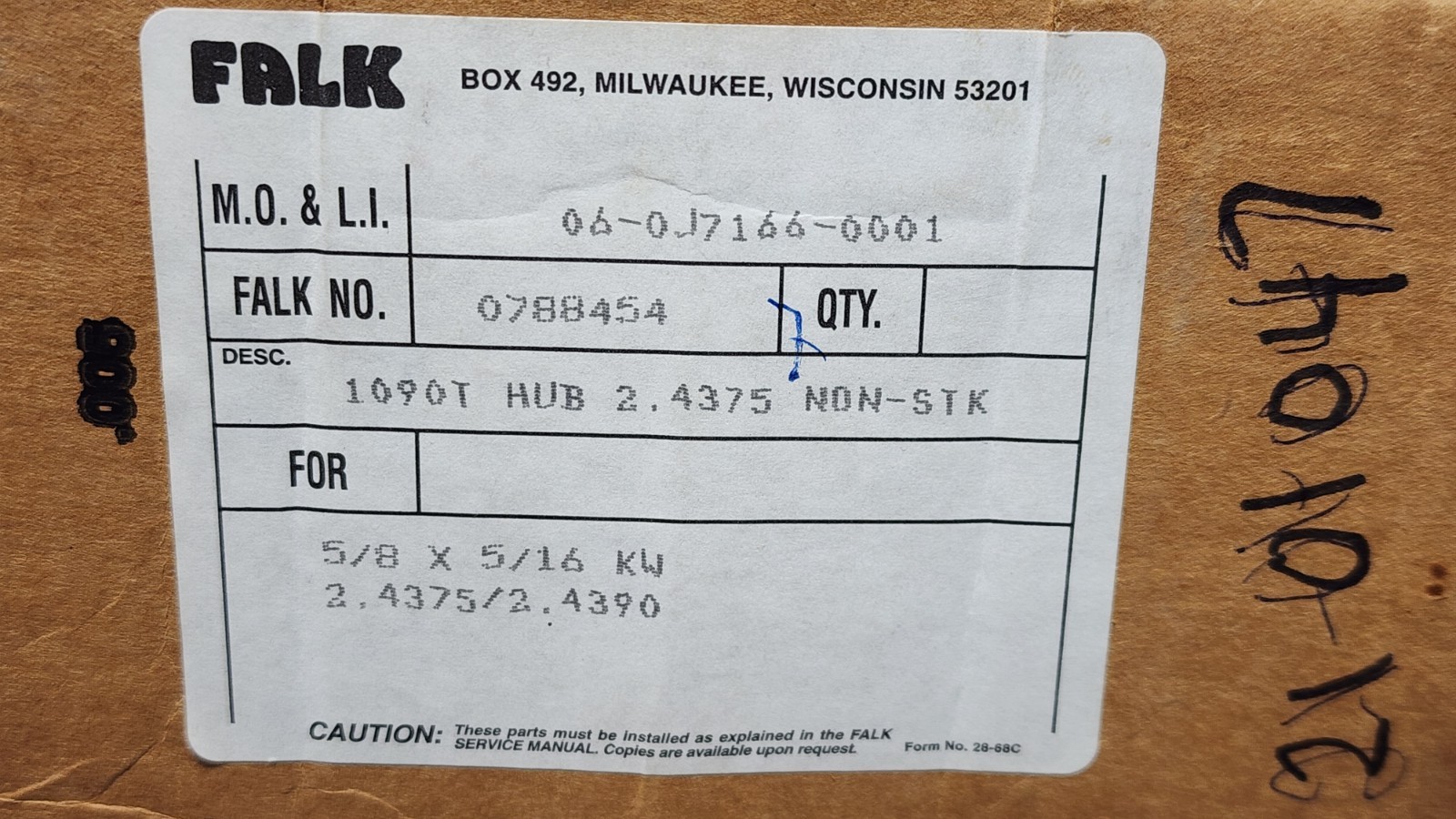 Falk 0788454 1090T HUB 2.4375 Bore NOS